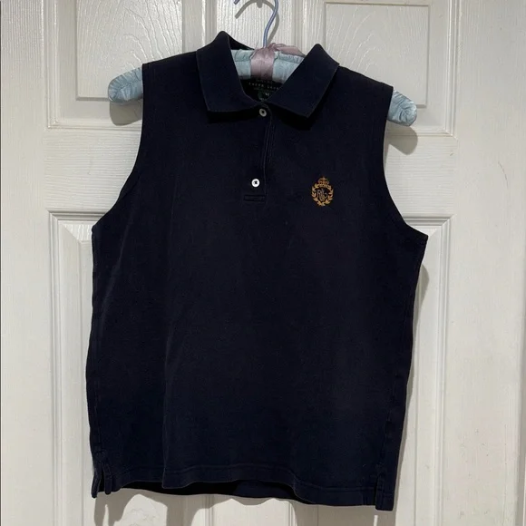 Ralph Lauren Navy Sleeveless Top with Emblem - Picture 1 of 3